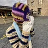 Chapeaux à bord avare 2023 laine mélangée peluche cagoule contraste couleur moelleux tricoté femmes hiver rétro protecteur de cou un crâneies bonnets en gros J230829