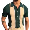 Men's T Shirts Green POLO Shirt Style Mature Collar Contrast T-shirt Single Breasted Cardigan Knitted Wear