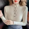 Kadın Sweaters İnce All-Match Katı Örme Üstler Moda Kore Düğmesi Eklenmiş Yarım Yaka Sonbahar Kış Kadın Giyim