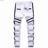 Punk Jeans Hommes Zipper Hip Hop Slim Fit Blanc Bike Jeans Élastique Split Denim Pantalon Coton Mode Casual Jogging Mâle Vêtements HKD230829