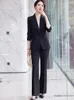 Women's Two Piece Pants Yellow Blue Black Women Jacket And Pant Suit Blazer Female Office Ladies Long Sleeve Business Work Wear Formal 2 Set