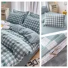 Bedding sets 100% Cotton Green Plaid Set Nordic Bed Cover 90 Skin Friendly Duvetcover 2pcs Pillowcase No Sheet 230828