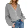 Felpe con cappuccio da donna 2023 Primavera Autunno Maglione da donna Cardigan monopetto Abbigliamento Solido scollo a V Manica a lanterna Bottone lavorato a maglia Loose Fit Top