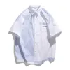 Camisas casuais masculinas camisa branca homens listrado retalhos verão fino japonês solto 2023 de manga curta tops moda all-match