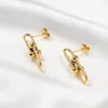 Stud Earrings 18k Gold Plated Stainless Steel Small Ball Drop Style U-Buckle