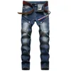 Mens Jeans skarvade lapptäcke American Fashion Y2K Slim Pants Vintage Retro Wash Casual Multi Porkets Design Male Denim Trousers 230829