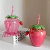 Water Bottles 500ml Summer Cute Fruit Shape Strawberry Cup Cartoon Straw Bottle Portable Kids/Girl/Adult