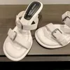 Terlik yaz açık orta topuklu ayakkabılar marka kadın tasarımcısı tıknaz elbise pompaları sandaletler parti seksi femme zapatillas 2023