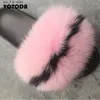 Kvinnor Summer Fashion Furry Flip Flops Real Fox Fur Slides Ladies Fluffy Slippers Casual Soft Fuzzy Amazing Female Shoes T230828 9FFE1