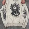 Mens Hoodies Sweatshirts Real Photo Portrait Graffiti Print Saint Michael Hoodie Wash Do Old Destroy Loose Crewneck Pullover Casual Men Hooded Sweatshi J230829