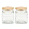 Storage Bottles 2 Piece Square Glass Jars With Vintage Diamond Pattern Coffee Pasta Sugar Tea Snack Nuts Cookie Jar