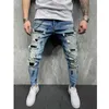 Nieuwe gescheurde jeans voor heren Geschilderd zwart patchwork Patch Bedelaarsbroek Straatjeans Hip Hop Biker Skinny potloodbroek S-3XL HKD230829