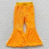 Broeken Groothandel Kid Glitterkleding Babymeisje Peuter Echte Pailletten Zacht Comfortabel Kinderen Voering Oranje Bell Bottom Broek 230828