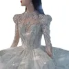 Princess Ball Gown Wedding Dresses Sweetheart Long Sleeves Crystal Muslim Bridal Gowns Vestidos de Novia Designer Arabic Lace Applique Sweep Train Wed Dress Dress