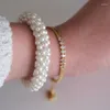 Braccialetti a maglie Bracciale con perle intrecciate per donna Eleganti gioielli minimalisti vintage fatti a mano estivi in damigella d'onore