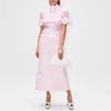 Work Dresses 2023 Autumn Embroidery Flower Lace Suits Women Stand Collar Button Long Shirt Skirt Lace-Up Puff Sleeve Party 2-Piece Set