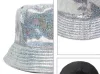 Shinny Party Laser Bucket Hat Stage Wear Pu Leather Sparkle Wide Brim Fisherman Hats Christmas Music Festival Holographic Hip Hop Cap Metallic Color CPA5791