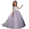 Robes de fille à manches longues en tulle doux avec train mode filles costume enfants soirée robe de princesse mignonne petite robe de mariée tutu