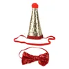 Abbigliamento per cani Set di cappello e papillon per compleanno di animali domestici Comodo riutilizzabile Squisito luminoso con elastici per cuccioli di gatto