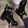 Crystal Rinestone Women Slip Boots en el tobillo Nuevo plataforma PU Leather Women's Booties Spring Autumn Females Calzado2021 T230829 877 'S