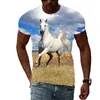 Homens Camisetas Animal Cavalo Padrão T-shirt Hip Hop Tendência Personalidade Moda Redondo Pescoço Tops Casual Bonito Impressão Manga Curta Tees