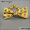 Lenços Mantieqingway Estilo Britânico Vintage Flor Impressão Gravata Noivo Gravata Slim Floral Skinny Bowtie Cravat Drop Del Dh6Oz