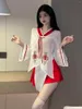 Casual Jurken Stijl Sexy Nationale Pittige Meisje Kleur Bijpassende Pyjama Uniform Set Dunne Perspectief Lace Up Seksuele Verleiding Jurk Vrouwen FEC1