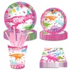 Disposable Flatware Pink Dinosaur Girl Paper Plates Party Supplie And Napkins Birthday Set Dinnerware Serves 8 Guests For Cups Drop De Dhrq3