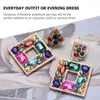 Pendant Necklaces 1 Pair Women Square Colorful Earrings Dangle For Fashion Rhinestone Drop