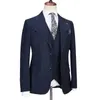 Män s kostymer blazers cenne des graoom mörkblå pinstripe 3 -stycke klassiska män blazer västbyxor lapel formell affär prom bröllopsklänning 230828