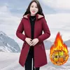 Kadın Trençkotları Kış Ceket Kadın Ceket 2023 Kadın Velvet Astar Ekle Sıcak Palto Bayanlar Kapşonlu Parkas Cottonpadded