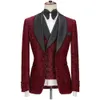 Costumes pour hommes Blazers Rouge foncé Paillettes Hommes Châle Revers Mariage Tuxedos Groom Wear Slim Fit Custom Made Prom Party Blazer Manteau Gilet Pantalon 3 pcs 230828