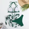 New Sexy Swimsuit Print Halter Bikini Three-piece Set
