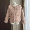 Damenjacken Französischer kleiner duftender rosa Tweed-Plaidmantel Chic Hohe Qualität Herbst Winter Einreiher Quaste Wolloberbekleidung für