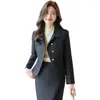 Two Piece Dress Elegant Red Black Beige Ladies Skirt Suit Women Female Single Breasted Formal Set For Autumn Winter Business Work Wear