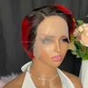 Glamoroushair malaisien péruvien indien 1b rouge 100% brut vierge Remy cheveux humains Pixie bouclés coupe T partie perruque courte