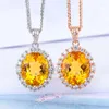 Hängen Natural Citrine Pendant Necklace For Women S925 Sterling Silver Rose Gold Stylish Personality Belt Certificate