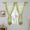 Curtain 2 Pieces Vintage French Country Embroidered Leaf Translucent Short For Kitchen Small Window Half Rod Pocket Top