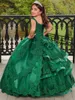 Girl Dresses Green Ball Gown V-neck Tulle Appliques Flower For Weddings Pageant Wedding Lace Beads Floral