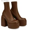 Morden dames platform laarzen rond teen lederen laars dikke hakken ritsontwerper blok hiel schoenen mode meisjes casual schoen T230829 d04ab