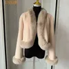 Womens Fur Faux LHXDW Cardigan Short Autumn and Winter Rabbit Mixed Sexy Artificial 230828