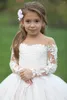 Robes de fille manches longues robe de première communion baptême ivoire champagne robe de fleur tulle princesse fête d'anniversaire bébé enfant en bas âge balle