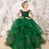 Sukienki dla dziewcząt sukienka z zieloną warstwową puszystą puszystą z koraliki ślub eleganckie małe dziecko pierwsze święto eucharystyczne