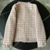 Giacche da donna Cappotto scozzese piccolo in tweed rosa profumato francese Chic Alta qualità Autunno Inverno Capispalla in lana monopetto con nappa per