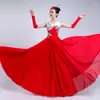 Palco desgaste vermelho longo completo-saia abertura dança grande balanço vestido espanhol tourada desempenho traje lantejoulas dançando h589