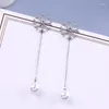 Dangle Earrings BALANBIU Exquisite Zircon Snowflake Glass Pearl White Gold Color Brass For Women Gifts Fashion Jewelry Accessory