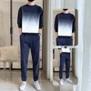 Herrspårsfall Gradient Långärmad kostym Spring och Autumn Clothes Men Tracksuit 2 Piece Set 230829