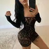 Sexig uppsättning kvinnor fisknät underkläder sexiga underkläder mesh babydoll ihålig klänning bondage bodysuits långa ärmar erotiska kostymer 230808