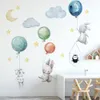 Naklejki ścienne Śliczne urocze latające króliki balony księżyc star chmura zdejmowana naklejka na dzieci