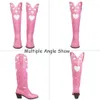 Botas AOSPHIRAYLIAN Pink Heart Shape Rodilla High Cowboy para mujeres 2023 Retro Patchwork Costura Floral Western Shoes 230828